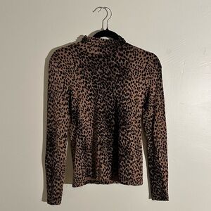 H&M Leopard Print Mock Neck Long Sleeve Top Size S